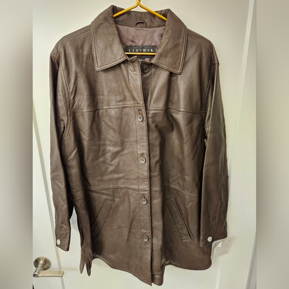 NWT - "Leather Elements" Brown Soft Leather Coat - Size 1X